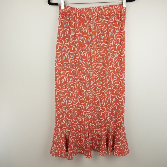 Max‎ Studio Coral Blue Floral Ruffled Maxi Skirt Size Small - Picture 9 of 9